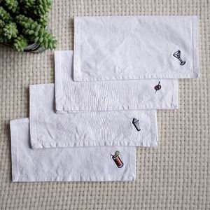 Vintage Embroidered Cloth Napkins Danica 100% Cotton Set of 4 Drinks Theme
